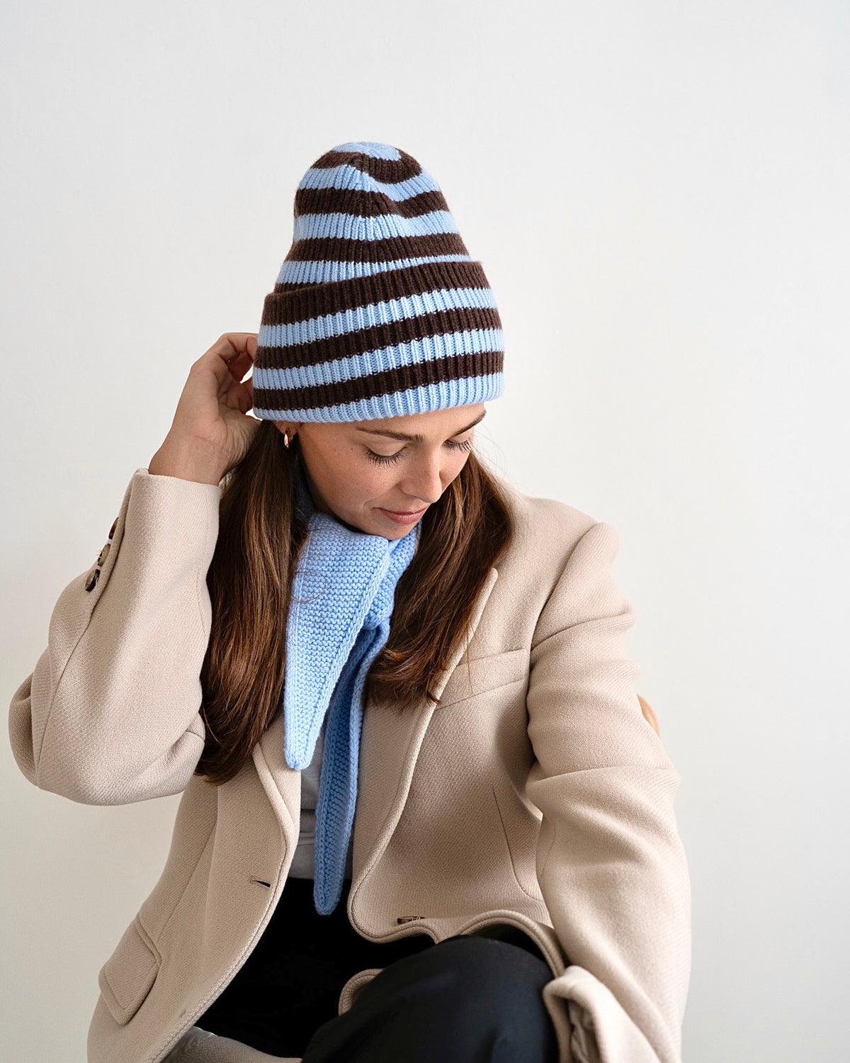 Merino Beanie Striped – Sky Blue/Mocha