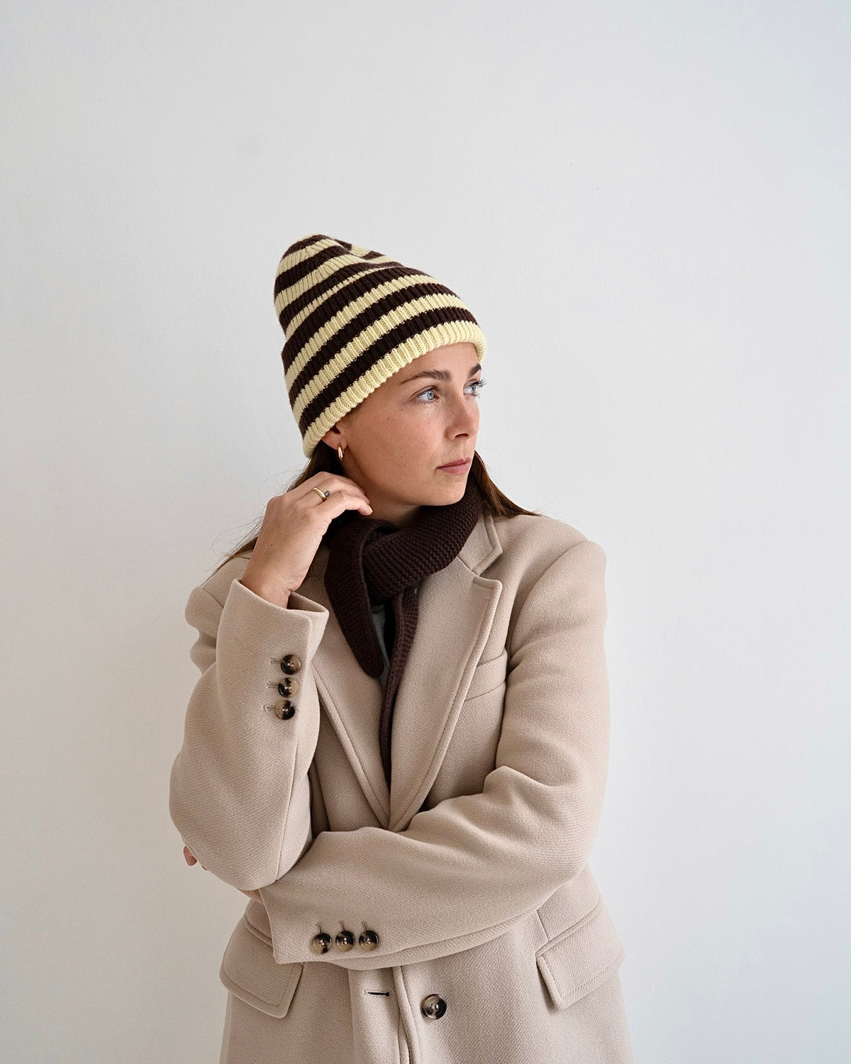 Merino Beanie Striped – Yellow/Mocha