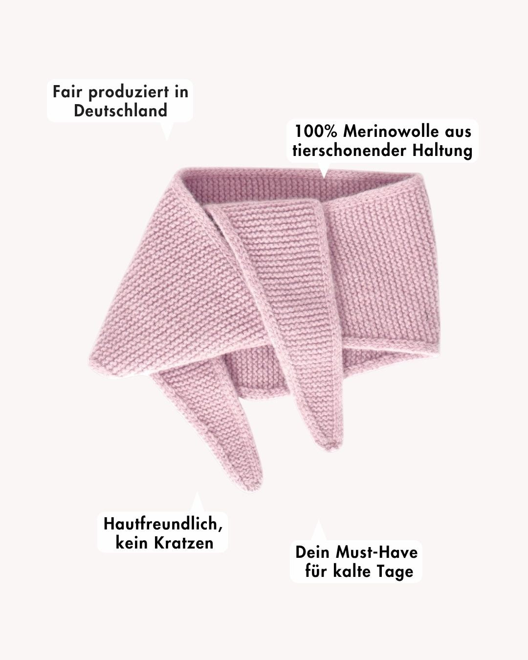 ein mini schal mit beschreibung von vorteilen in rosa
