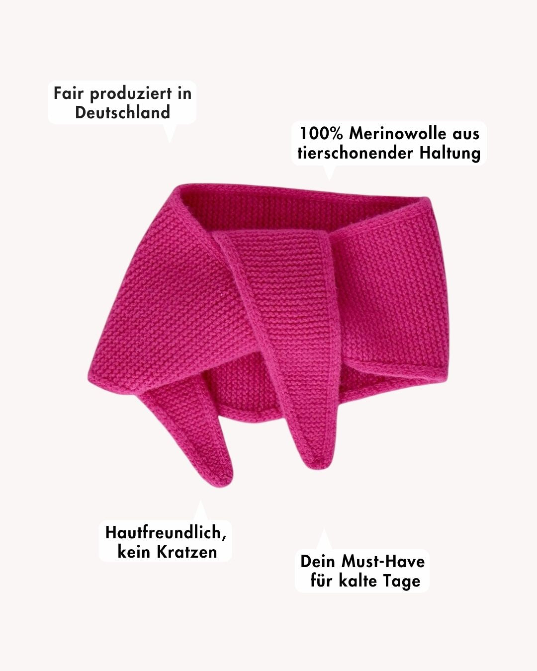 ein mini schal mit beschreibung von vorteilen in pink
