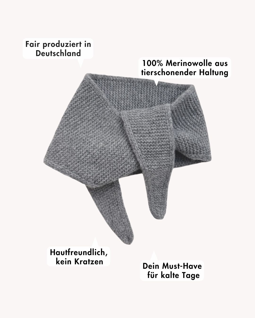ein mini schal mit beschreibung von vorteilen in dunkelgrau