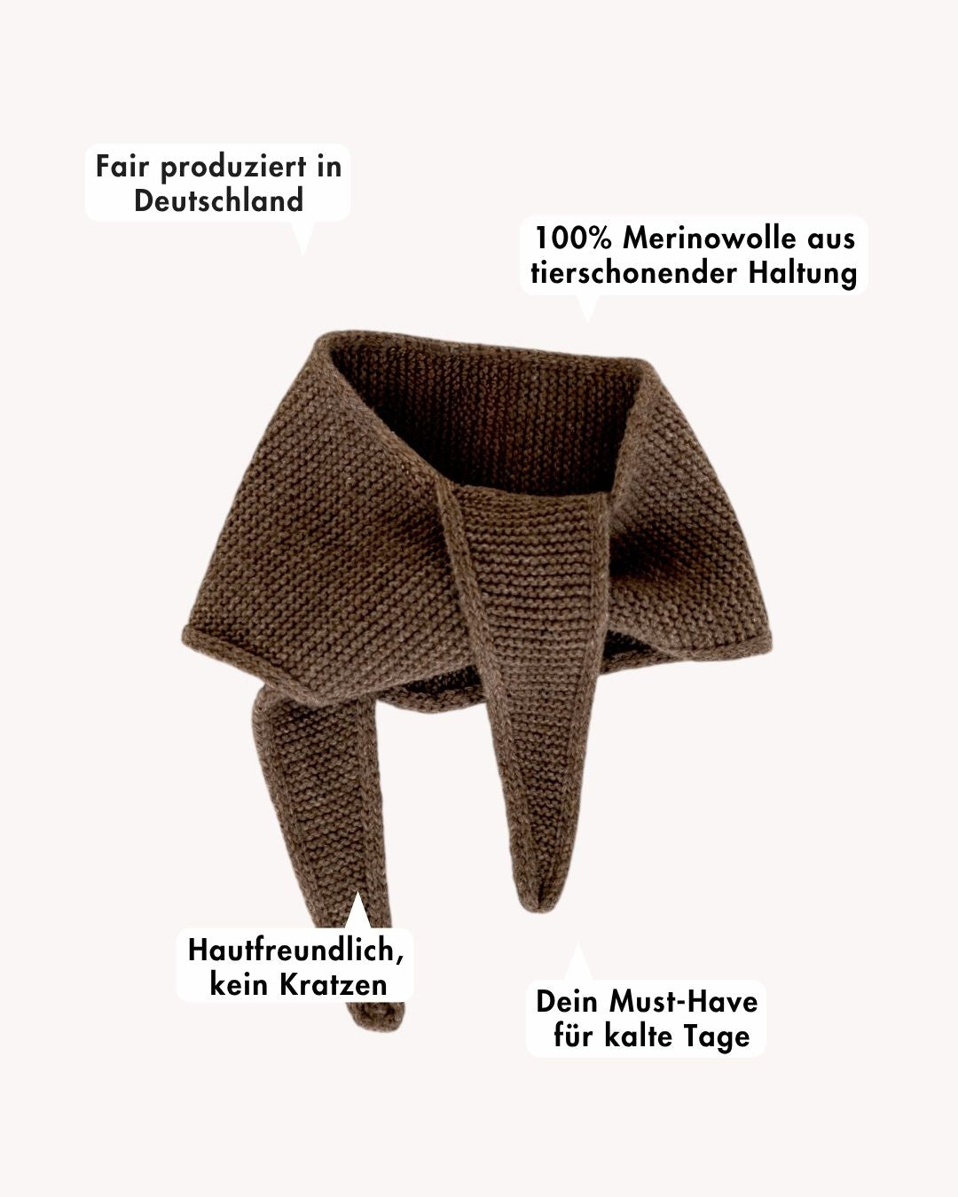 ein mini schal mit beschreibung von vorteilen in braun