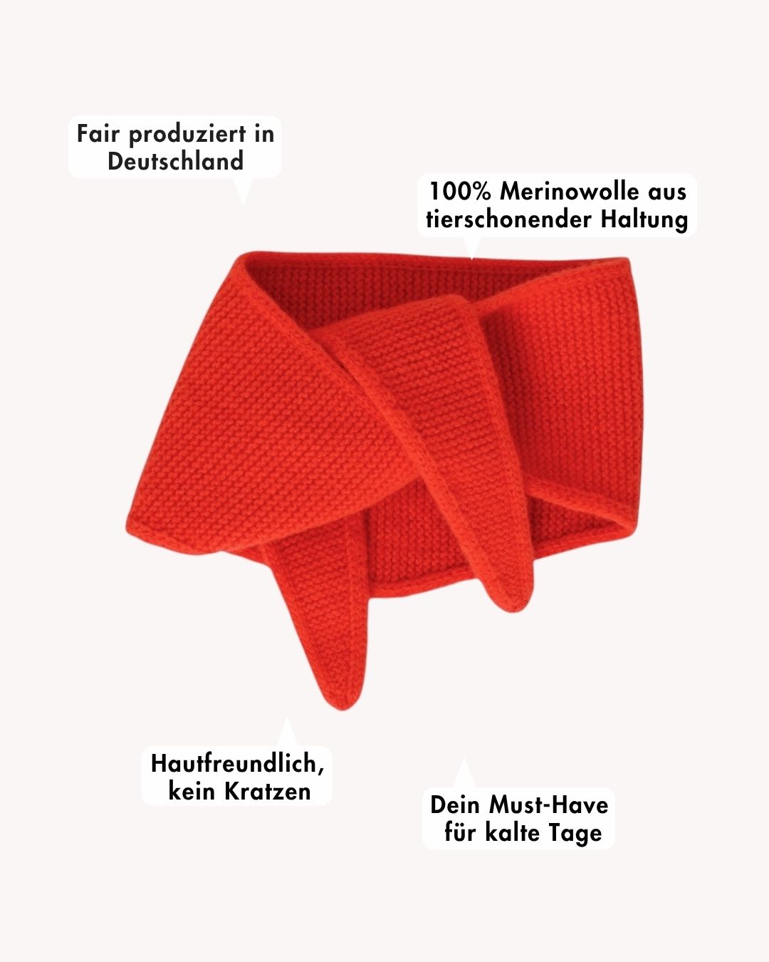 ein mini schal mit beschreibung von vorteilen in orange