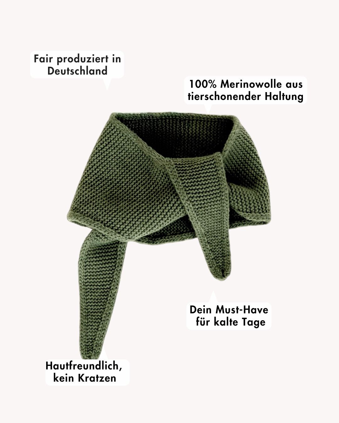 ein mini schal mit beschreibung von vorteilen in grün