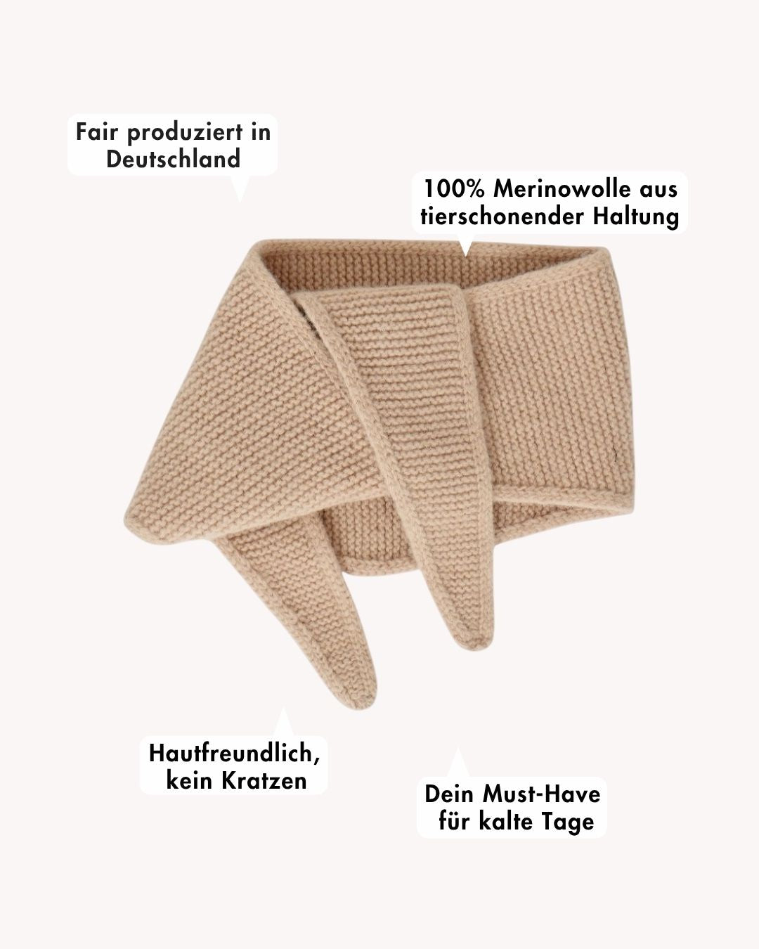 ein mini schal mit beschreibung von vorteilen in beige