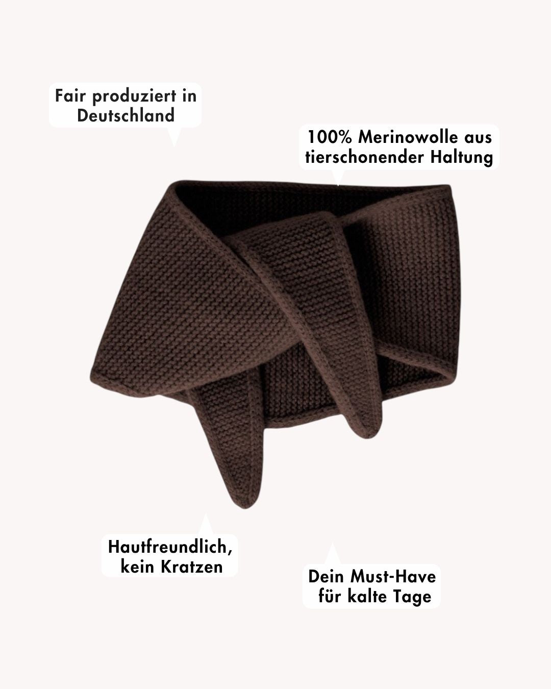 ein mini schal mit beschreibung von vorteilen in braun
