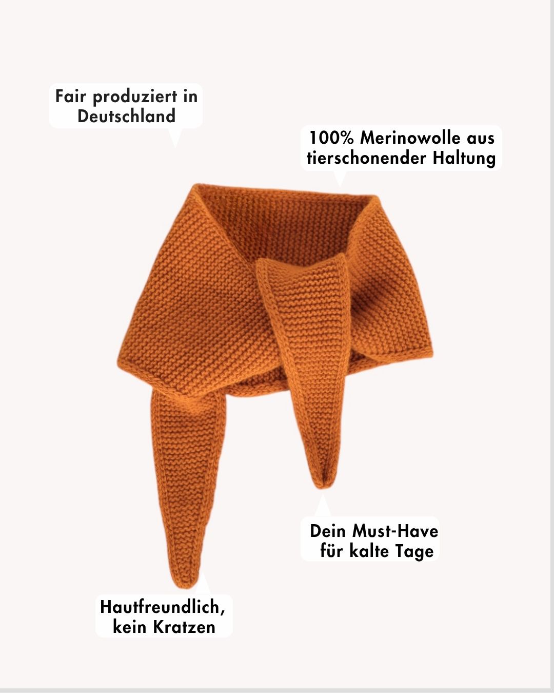 ein mini schal mit beschreibung von vorteilen in orange