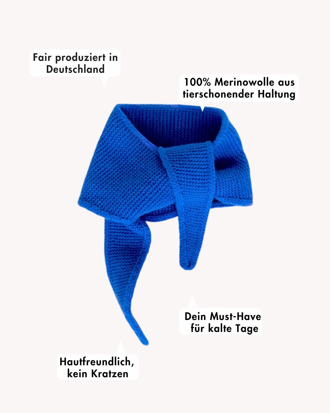 ein mini schal mit beschreibung von vorteilen in blau