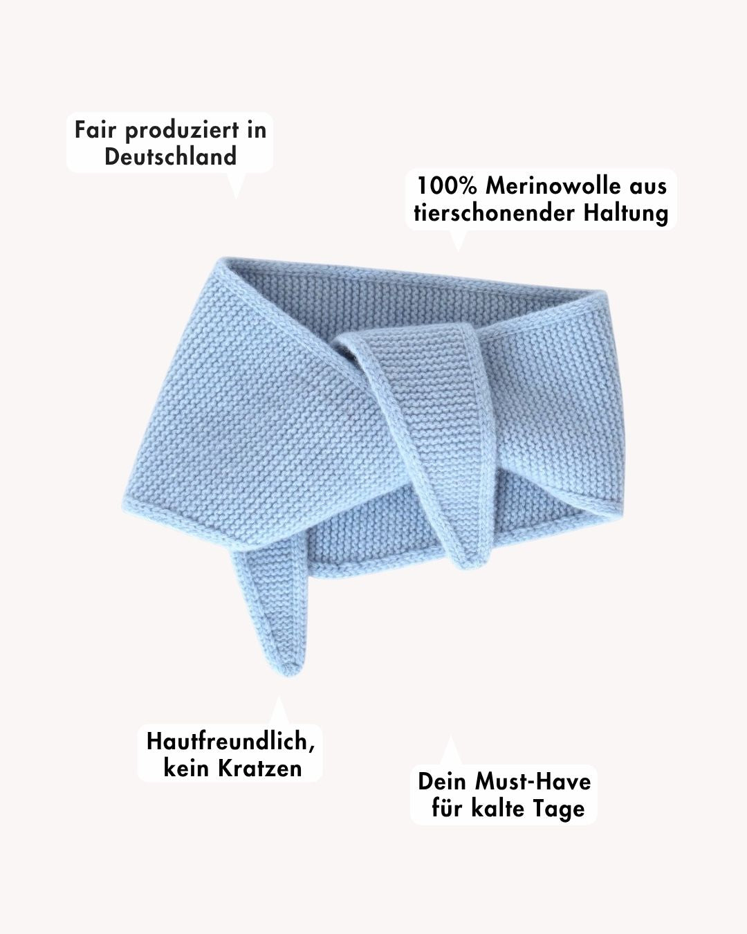 ein mini schal mit beschreibung von vorteilen in blau