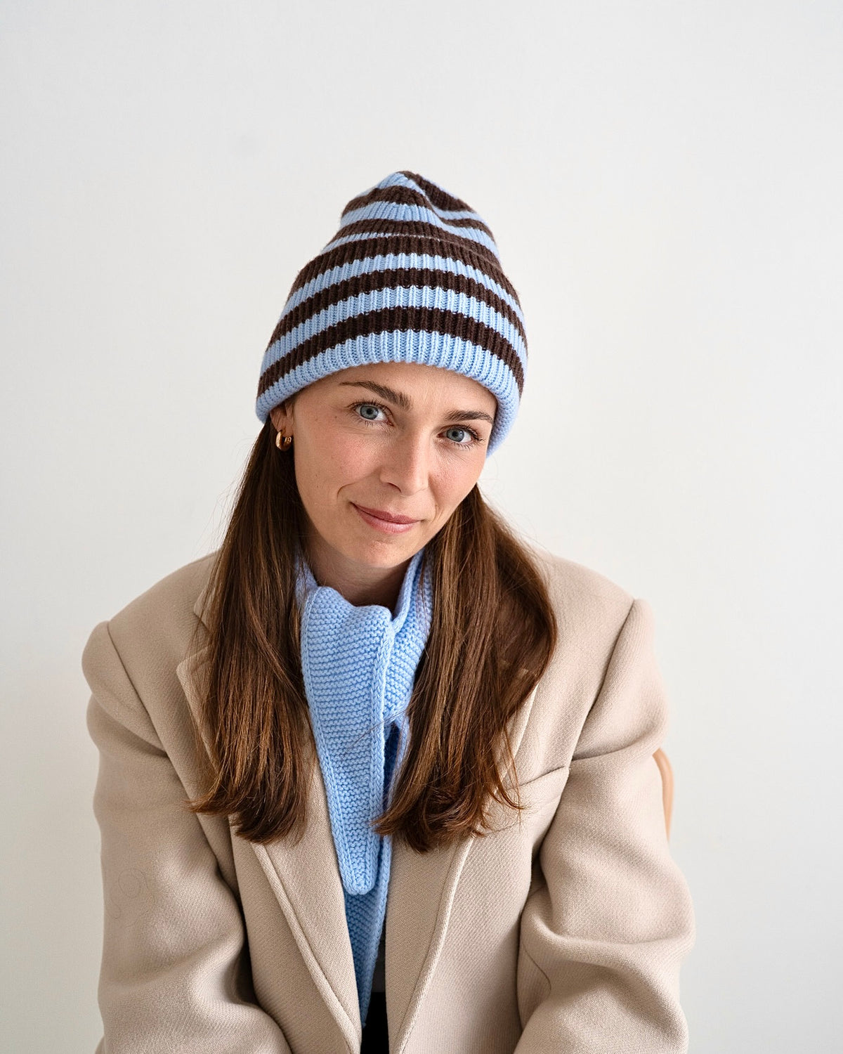 Merino Beanie Striped – Sky Blue/Mocha