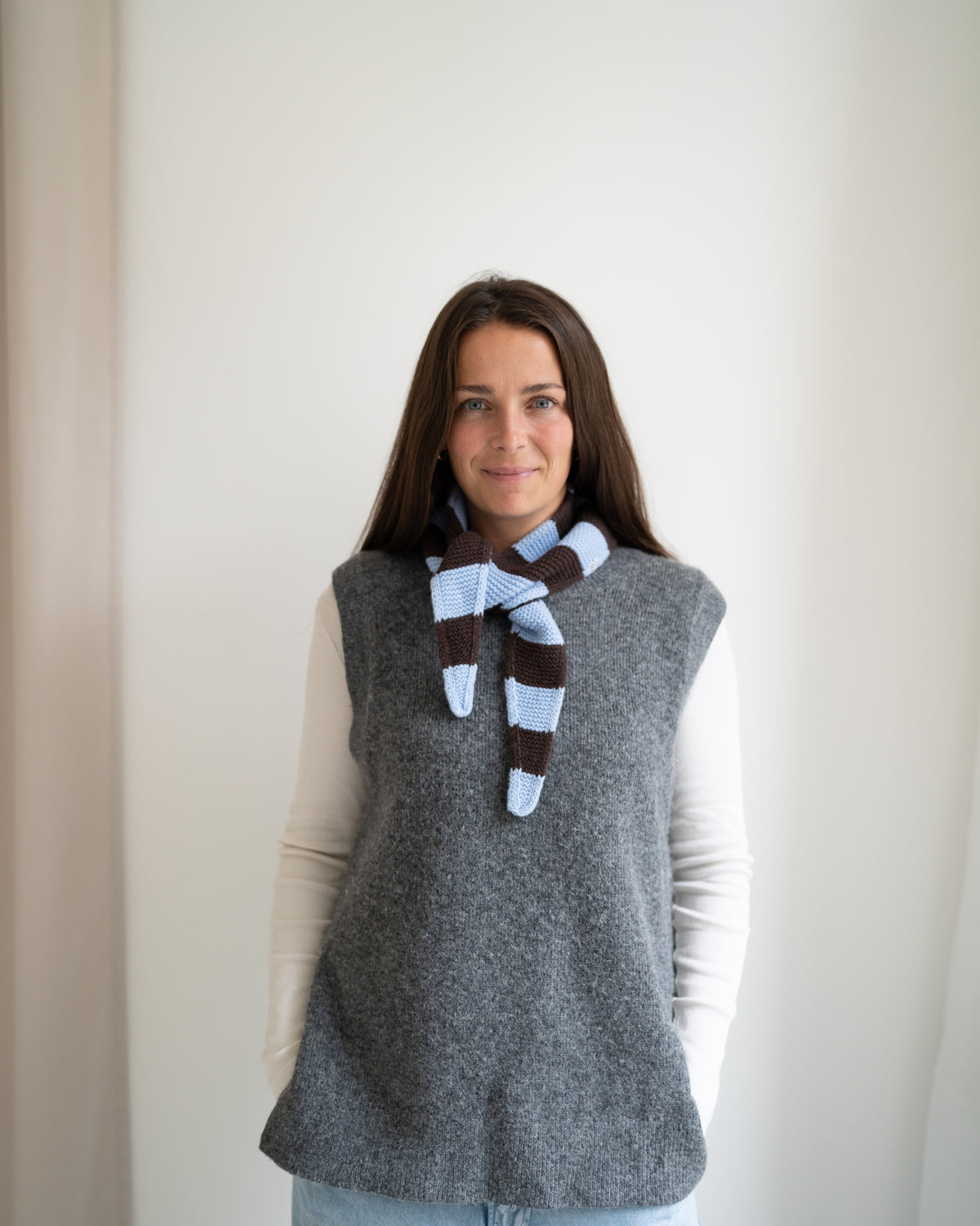 Mini Scarf Striped – Sky Blue/Mocha