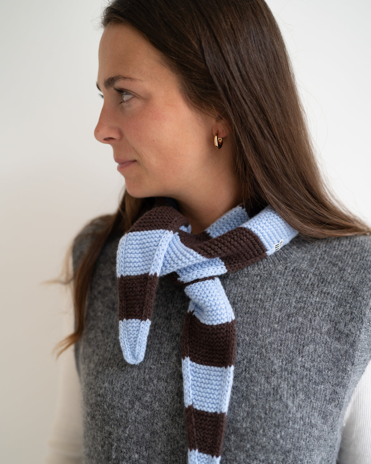 Mini Scarf Striped – Sky Blue/Mocha