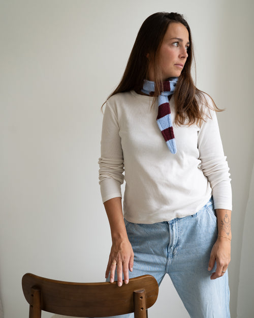Mini Scarf Striped – Sky Blue/Burgundy