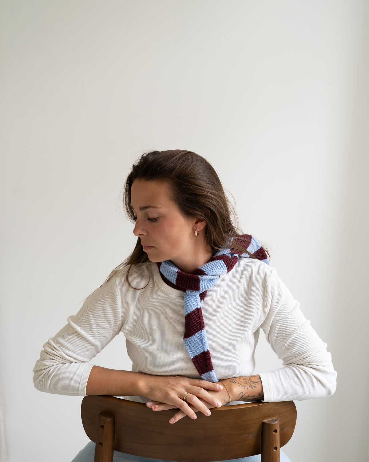Mini Scarf Striped – Sky Blue/Burgundy