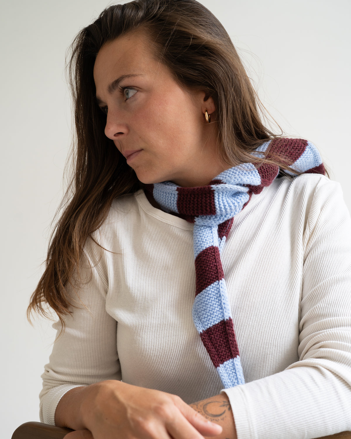 Mini Scarf Striped – Sky Blue/Burgundy