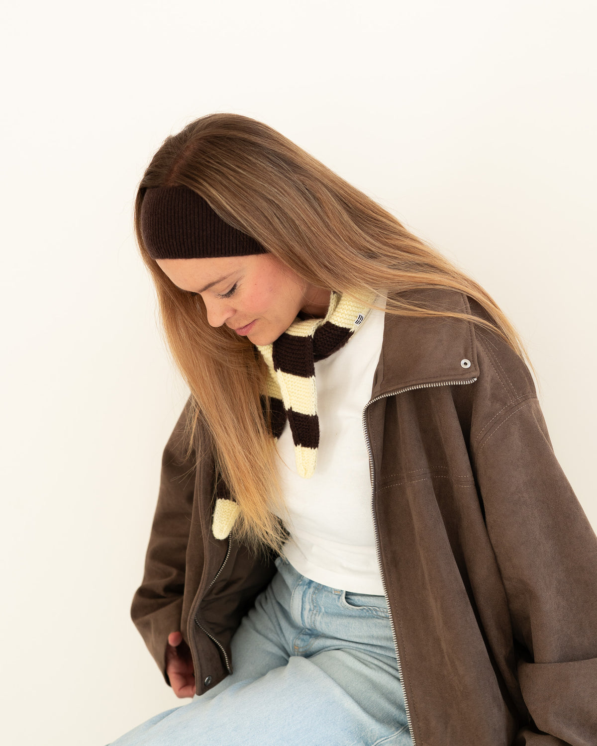 Set aus Stirnband und Striped Mini Scarf – Mocha/Yellow