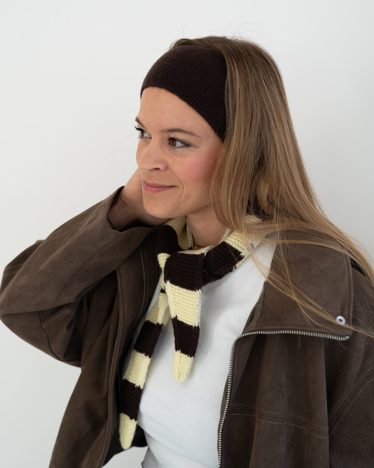 Set aus Stirnband und Striped Mini Scarf – Mocha/Yellow