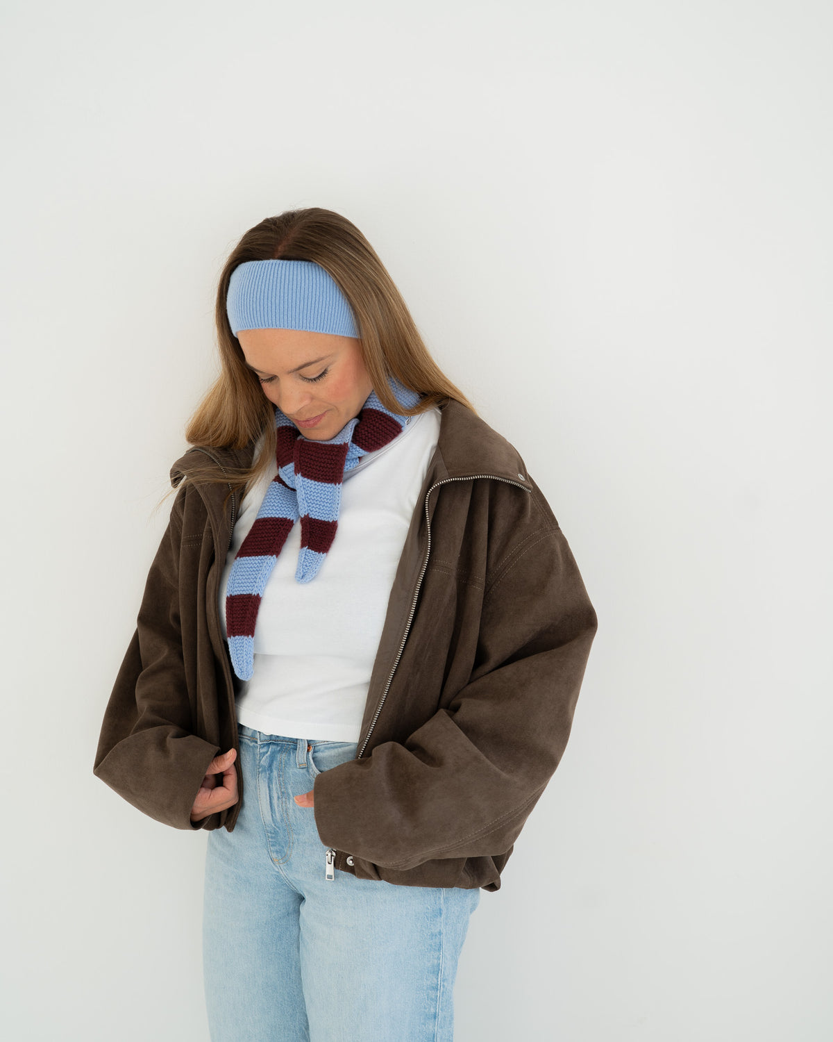 Set aus Stirnband und Striped Mini Scarf – Sky Blue/Burgundy