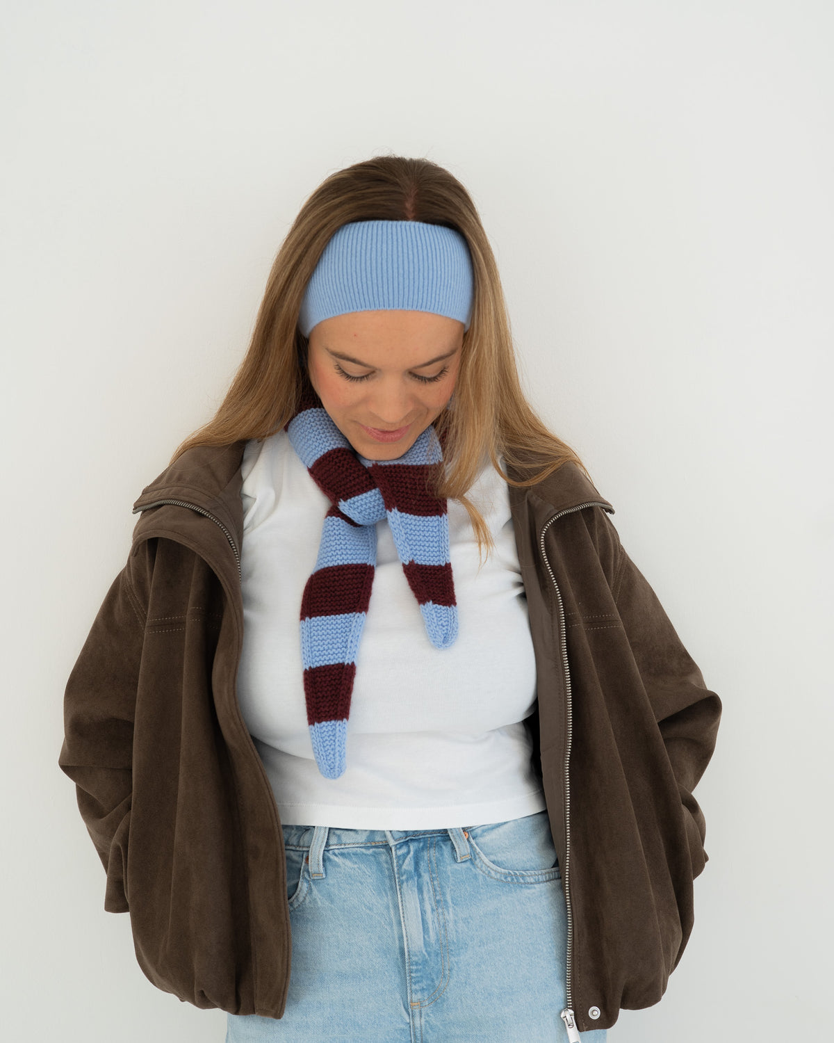 Set aus Stirnband und Striped Mini Scarf – Sky Blue/Burgundy