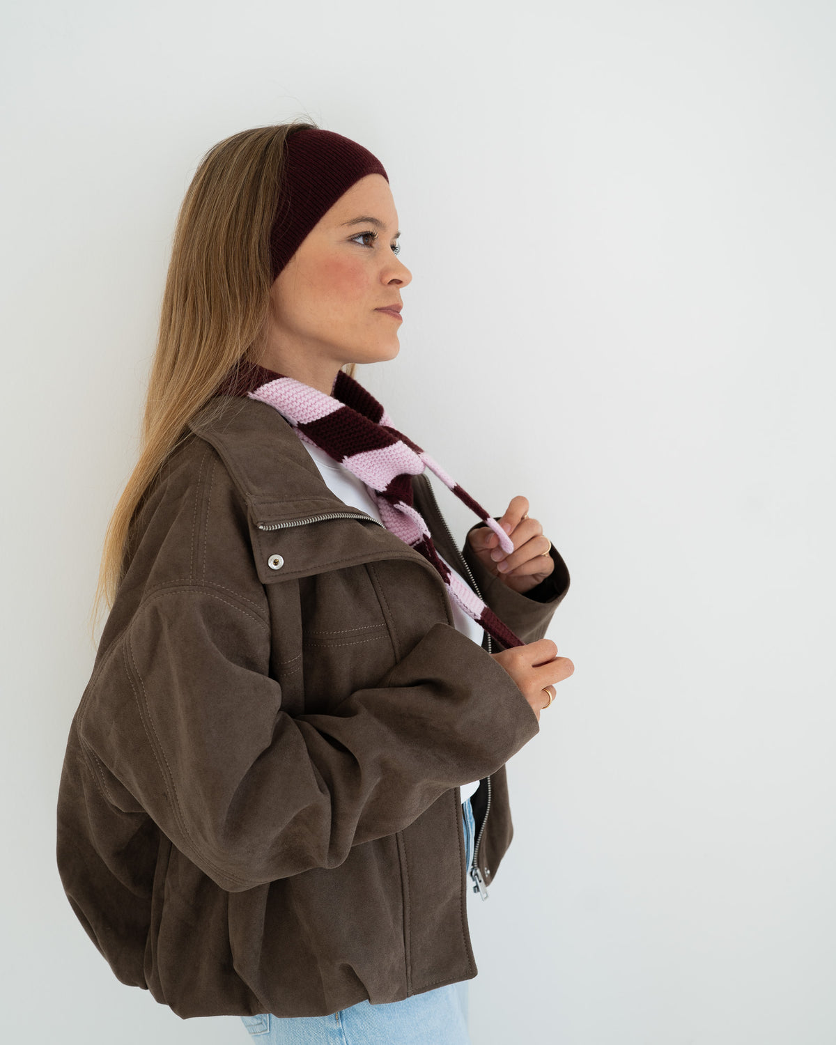 Set aus Stirnband und Striped Mini Scarf – Burgundy/Blush