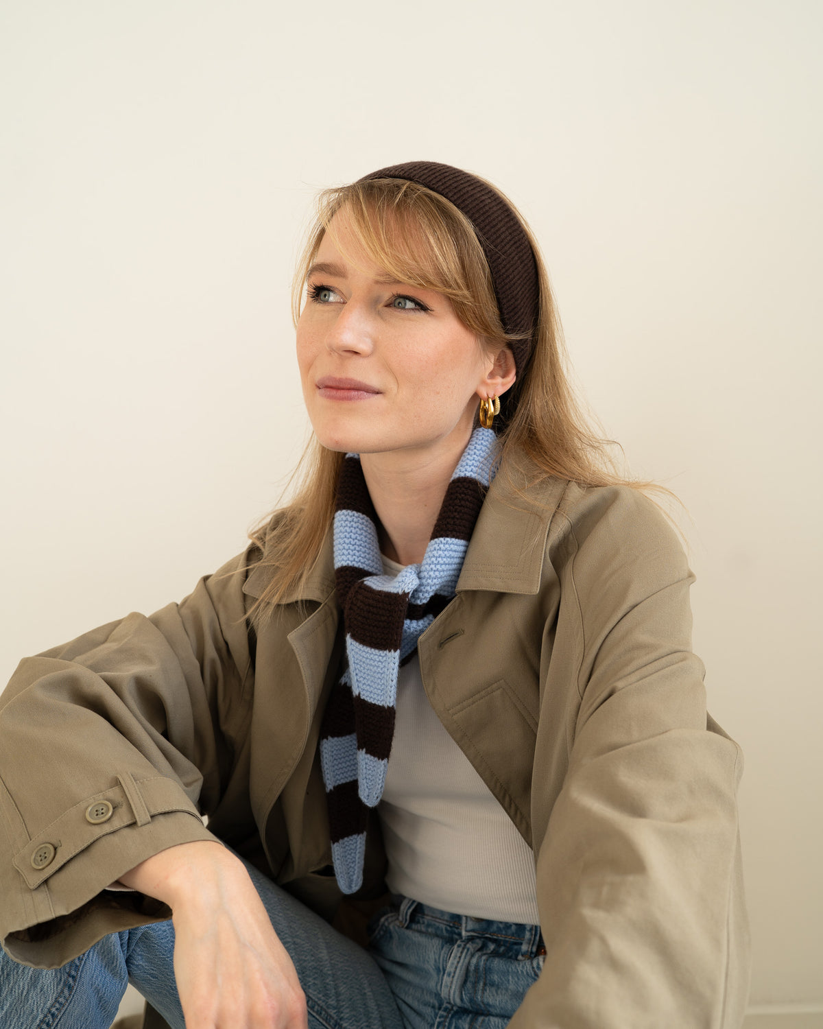 Set aus Stirnband und Striped Mini Scarf – Mocha/Sky Blue