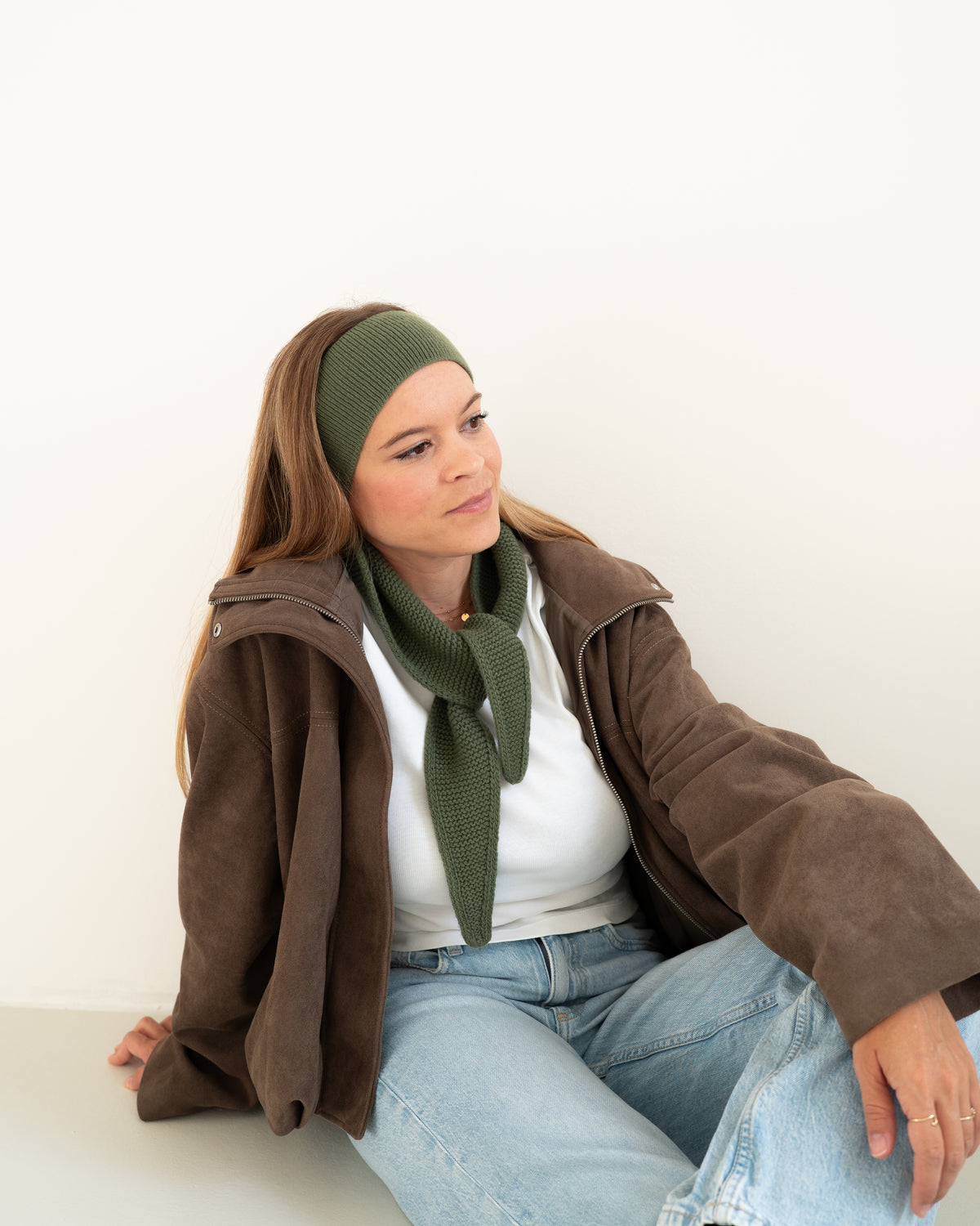 Set aus Stirnband und Mini Scarf – Khaki