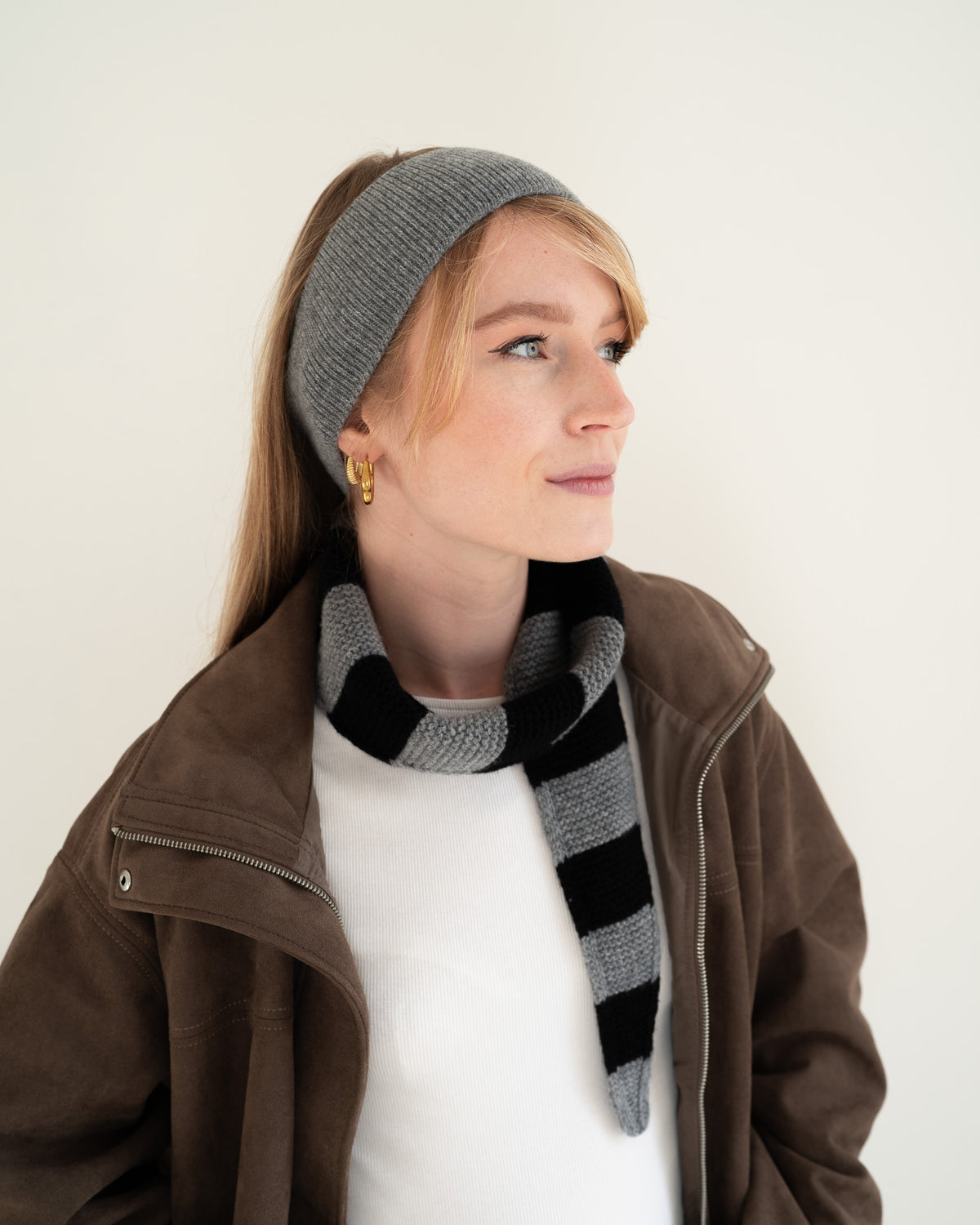Set aus Stirnband und Striped Mini Scarf - Cloud Grey/Black