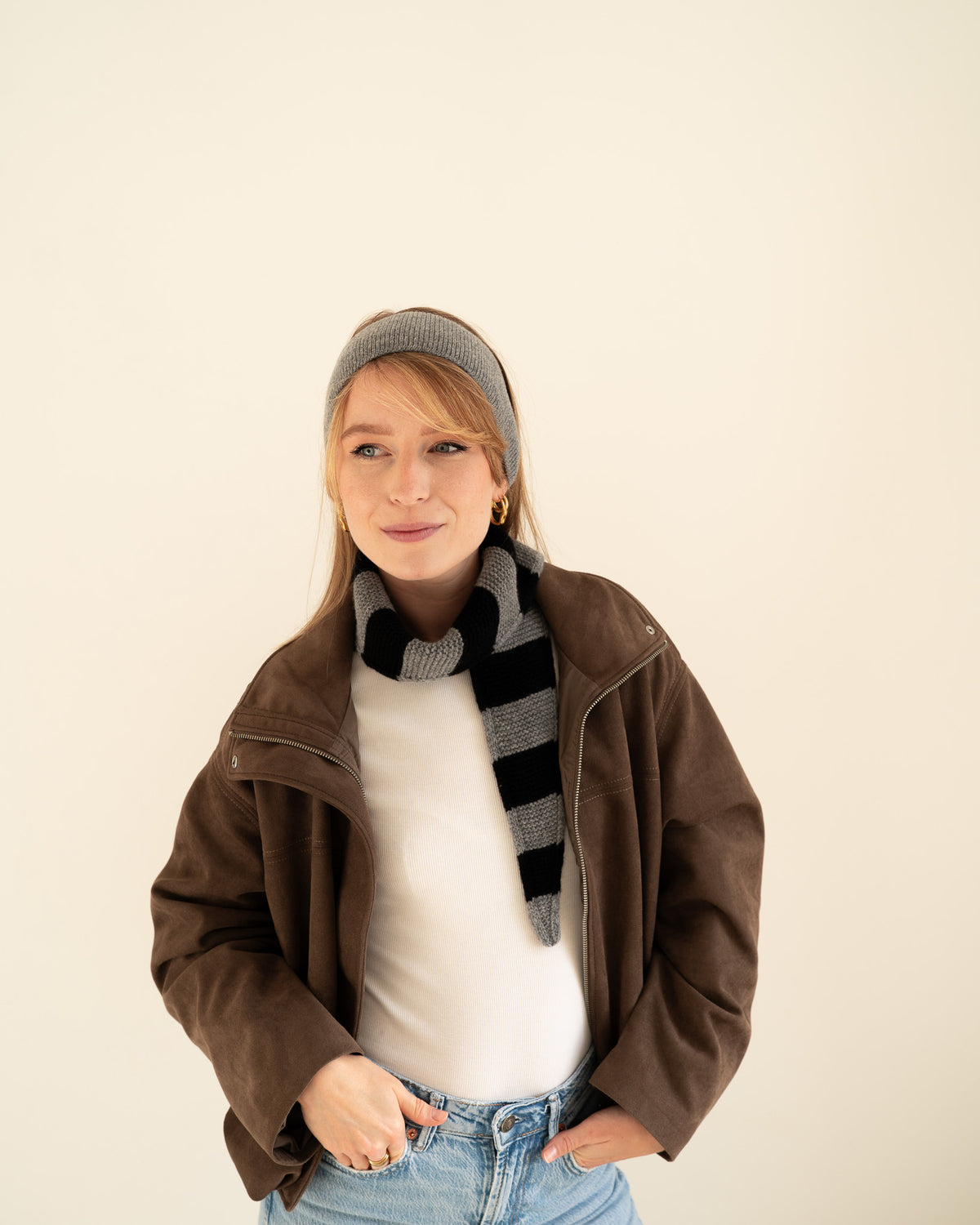 Set aus Stirnband und Striped Mini Scarf - Cloud Grey/Black