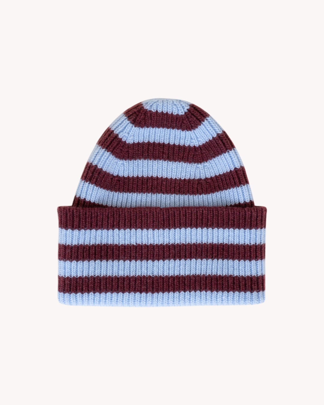 Merino Beanie Striped – Sky Blue x Burgundy