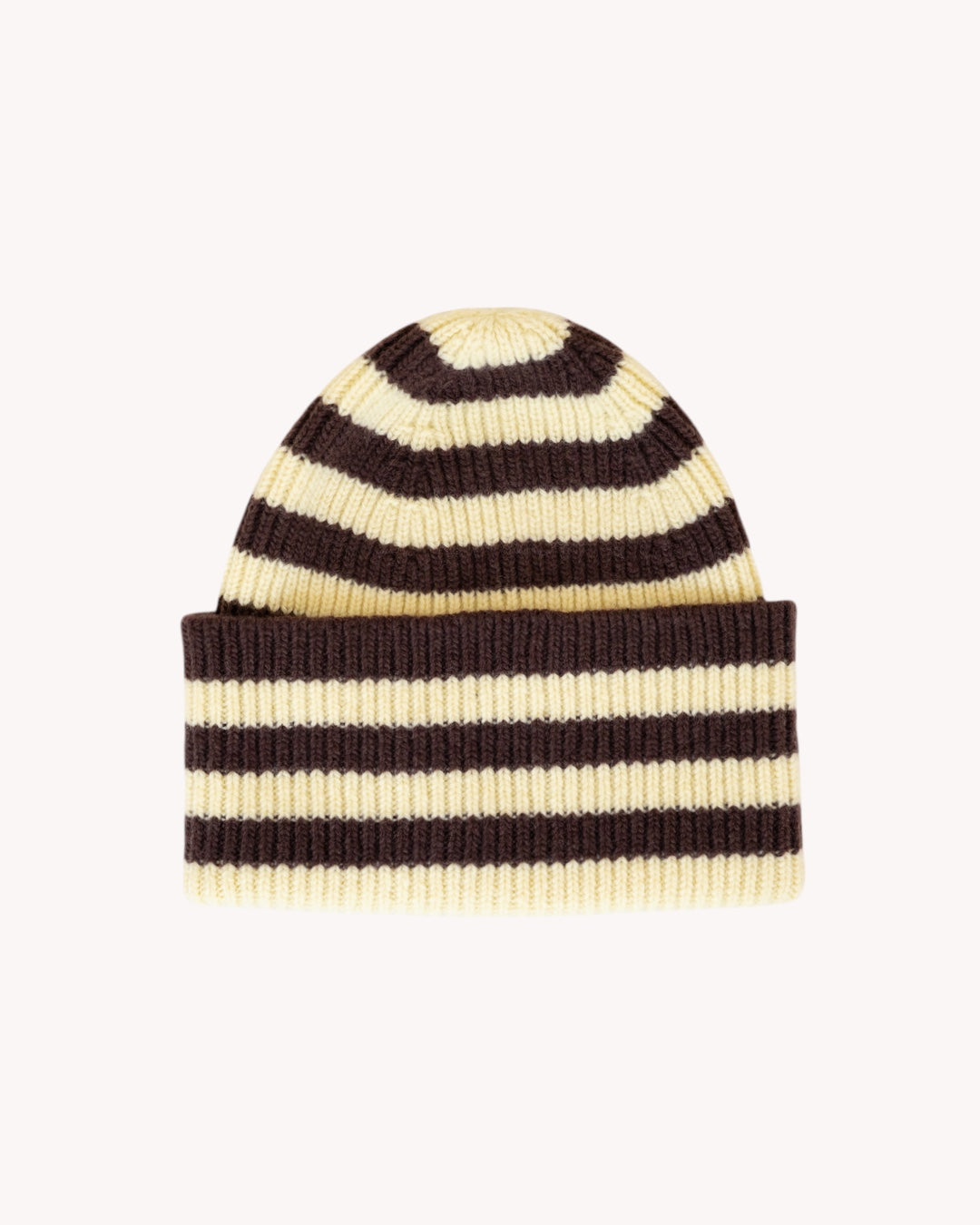 Merino Beanie Striped – Yellow/Mocha