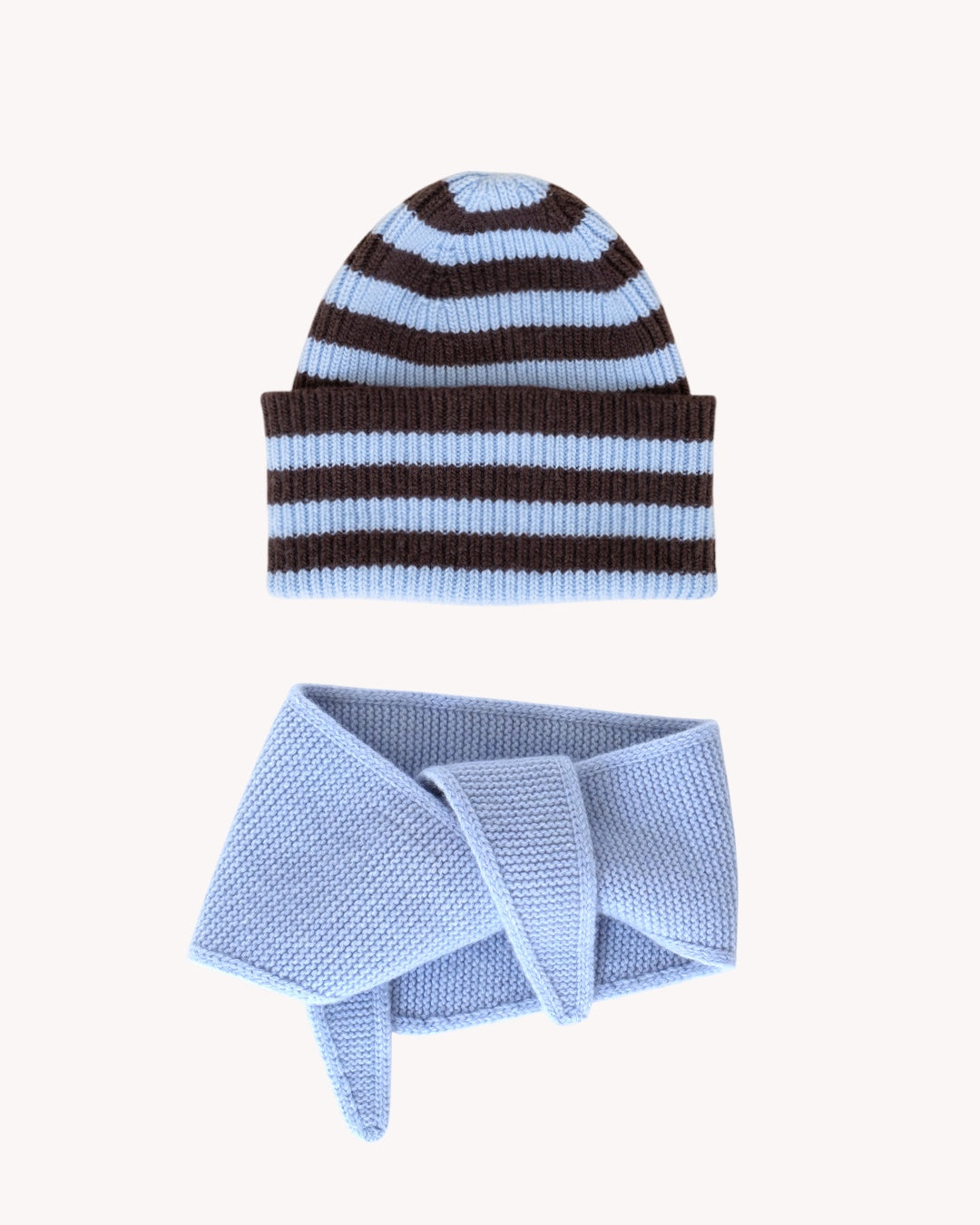 Set aus Striped Beanie und Mini Scarf – Sky Blue/Mocha