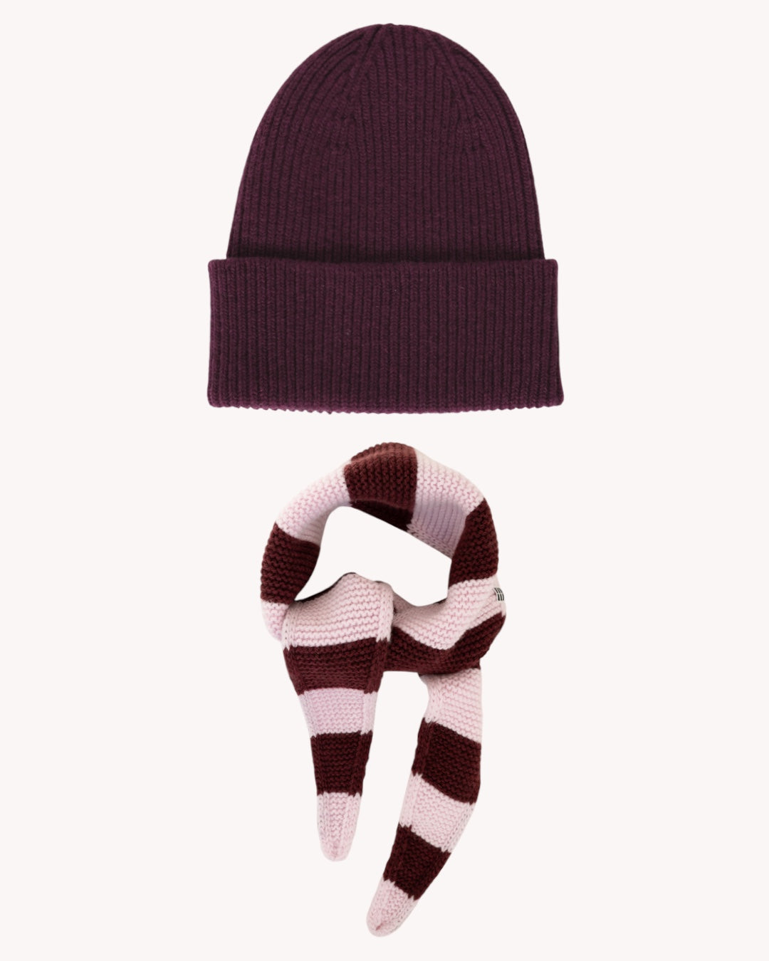 Set aus Beanie und Striped Mini Scarf – Burgundy/Blush