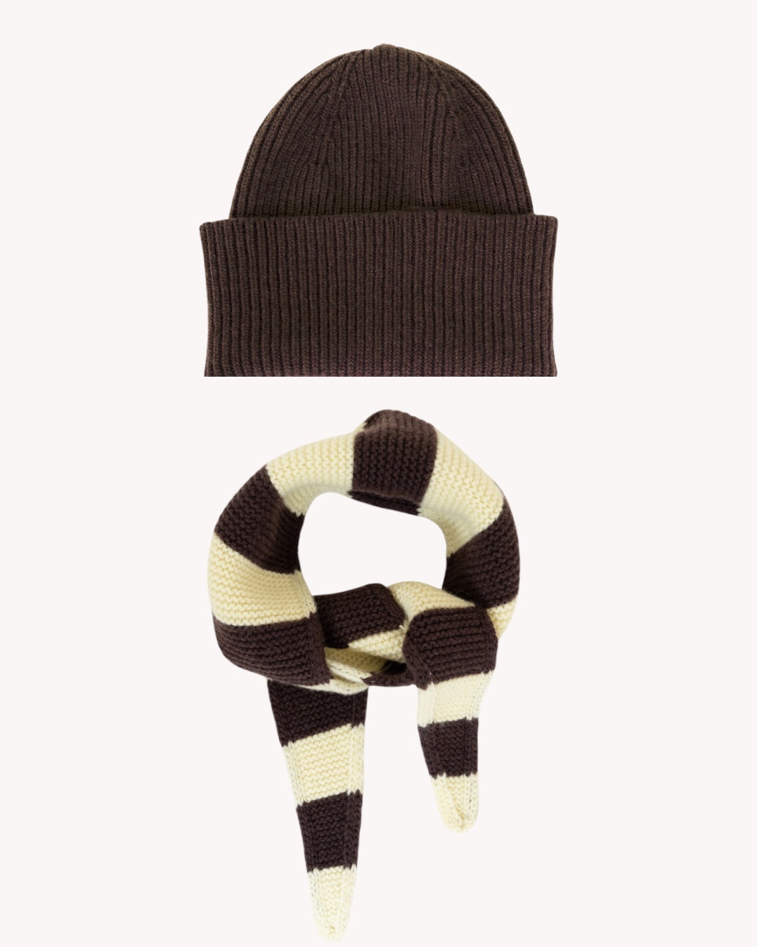 Set aus Beanie und Striped Mini Scarf – Yellow/Mocha