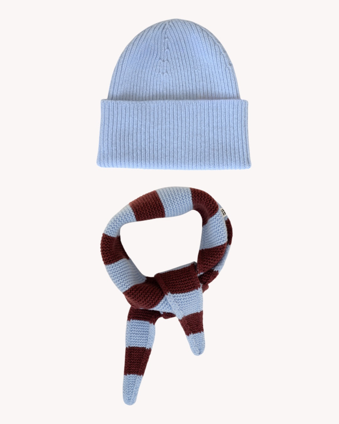 Set aus Beanie und Striped Mini Scarf – Sky Blue/Burgundy