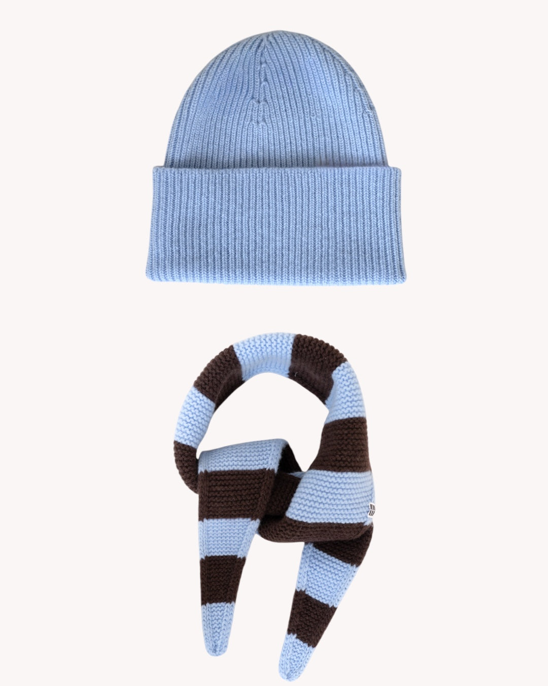 Set aus Beanie und Striped Mini Scarf – Sky Blue/Mocha
