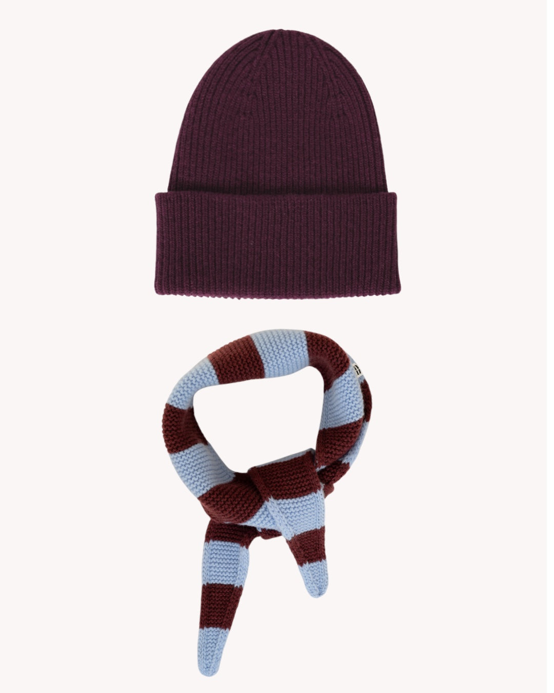 Set aus Beanie und Striped Mini Scarf – Burgundy/Sky Blue