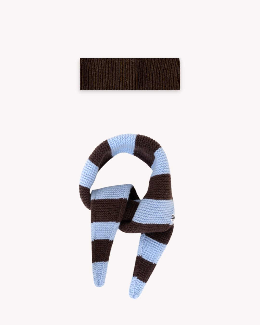 Set aus Stirnband und Striped Mini Scarf – Mocha/Sky Blue