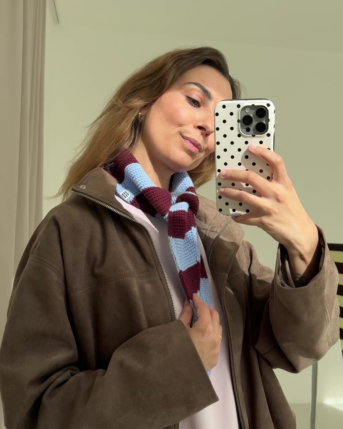 Mini Scarf Striped – Sky Blue/Burgundy