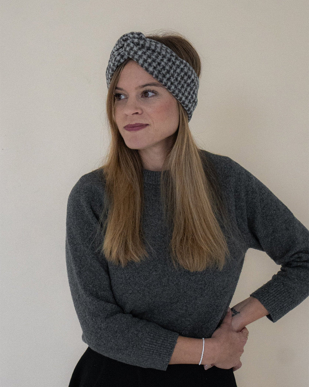 Zero waste Drahthaarband - houndstooth grey